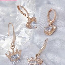 Zaveri Pearls Set of 2 Rose Gold Contemporary Cubic Zirconia Heart & Crown Drop Earrings - ZPFK13352-image-50