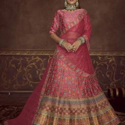 SHUBHKALA Pink Silk Embroidered Lehenga and Choli Set With Dupatta-picture-18