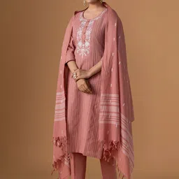 WOMEN PLUS Women Jamdani Pure Cotton Suit Set With Dupatta-picture-50