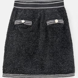 Primo Gino Polyester Knit Mid Thigh Textured Skirt with Lining - Black-image-22