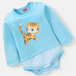 Babyhug 100% Cotton Knit Full Sleeves Onesies Cat Print - Blue-picture-9