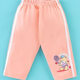 Tango Interlock Cotton Knit Full Length Track Pant with Stripes & Teddy Print - Light Orange-image-68