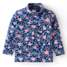 Babyhug Cotton Knit Full Sleeves Skivi T-Shirt with Floral Graphic Printed - Navy Blue-image-97