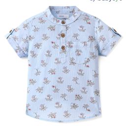 Babyoye  100% Cotton  Woven Half Sleeves Kurta Shirt Tree Print - Blue-image-45