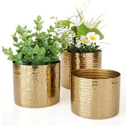 Behoma Metal Hammered Golden Mini Table Top Planter for Home Decoration, Set of 3-picture-14