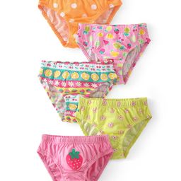 Babyhug 100% Cotton Panties Fruits Floral & Polka Dots Print Pack of 5 - Multicolour-image-64