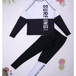 Bubble Berry Full Sleeves Colour Blocked 2 Piece Swimsuit - Black & White-image-92