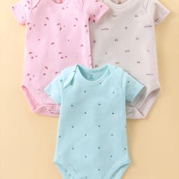 I Bears Interlock Half Sleeves Onesies Boats & Trucks Print Pack of 3 - Multicolor-image-94