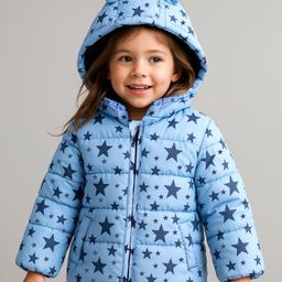 Babyhug Woven Full Sleeves Front Open Padded Hooded Jacket With Star Print - Sky Blue-image-77
