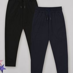 Sheer Love Pack of 2 Single Jersey Solid Joggers - Black & Navy Blue-image-47