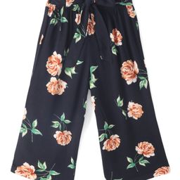 CrayonFlakes Floral Printed Belted Palazzo - Black-image-76