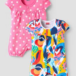 Babyhug Interlock Knit Half Sleeves Romper with Polka Dot & Abstract Print Pack of 2 - Pink & Blue-image-50