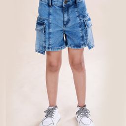 Kiddopanti Pocket Detailed Solid Cargo Shorts - Light Blue-image-53