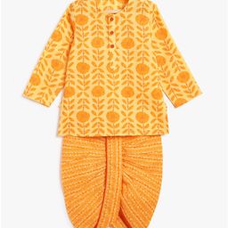 Campana 100% Cotton Woven Marigold Printed Dhoti Kurta Set - Yellow-image-76