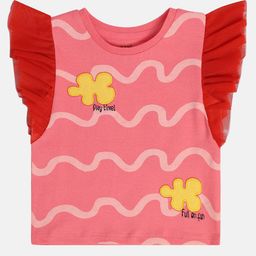 MINI KLUB Cotton Knit Frill Sleeves Puzzle Patch Detailed Top - Pink-image-43