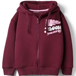 Doreme Fleece Knit Full Sleeves Hooded Sweatjacket With Floral Print - Burgandy-image-52