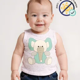 COCOON ORGANICS 100% Cotton Knit Sleeveless Elephant Printed Anti Microbial Tee - Grey Melange-picture-10