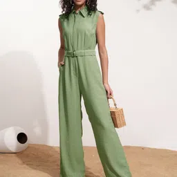 Tokyo Talkies Solid Shirt collar Jumpsuit-15