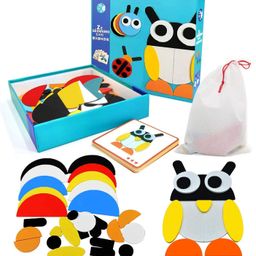 PLUSPOINT Wooden Pattern Blocks Animals Jigsaw Puzzle Sorting and Stacking Games Montessori Educational Toys Multicolor - 29 Pieces image 2