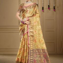 SANGAM PRINTS Woven Design Zari Organza Tussar Saree-image-84
