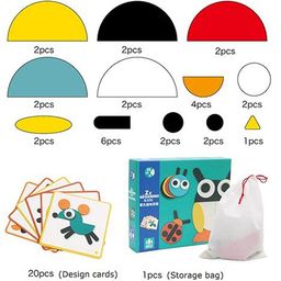 PLUSPOINT Wooden Pattern Blocks Animals Jigsaw Puzzle Sorting and Stacking Games Montessori Educational Toys Multicolor - 29 Pieces image 4