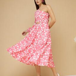 The Roadster Lifestyle Co Floral Print One Shoulder Cut-Outs Fit & Flare Midi Dress-image-66