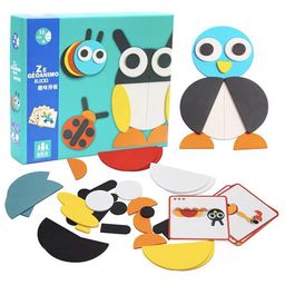 PLUSPOINT Wooden Pattern Blocks Animals Jigsaw Puzzle Sorting and Stacking Games Montessori Educational Toys Multicolor - 29 Pieces image 5