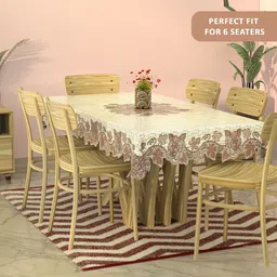 Kuber Industries Cream & Brown 2 Pieces Floral Cotton 6-Seater Table Cover-33