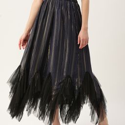 Antheaa Women Navy Blue Woven Design Frill A-Line Skirt-52