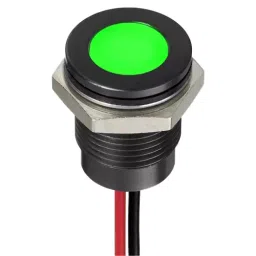 RS PRO Green Panel Mount Indicator 24V DC, Mounting Hole Size 14 mm, Termination Type Lead Wires, IP Rating IP67, Model No 1302298-12