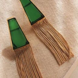 Johori Green & Golden Dangler Earrings-14