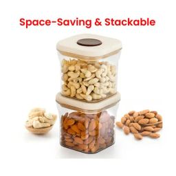 HAZEL Cream Plastic Jar with One Touch Pop Up Lid & Leakproof - Set of 2 (600 ml) image 4