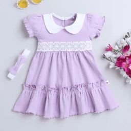 Bumzee Kids Lavender Cotton Embroidered Frock Set-image-87
