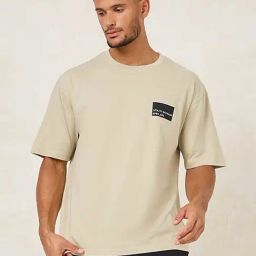 Styli Light Khaki Relaxed Fit Printed Oversized Crew T-Shirt-image-0