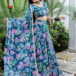 Kaizen TEXO FAB Printed Georgette Semi-Stitched Lehenga & Unstitched Blouse With Dupatta image 2