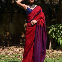 Suta Red & Purple Plain Saree Without Blouse-picture-28