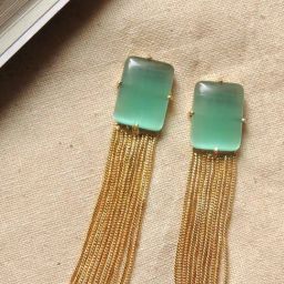 Johori Green & Golden Dangler Earrings-6