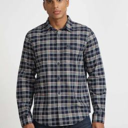 Lee Navy Cotton Regular Fit Checks Shirt-image-6