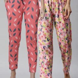 Kryptic Pink & Coral Printed Pure Cotton Elasticated Waist Band Regular Fit Pyjamas - Pack of 2-image-30