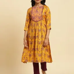 W Mustard Floral Print Straight Kurta-image-41