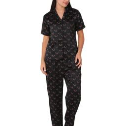 Smarty Pants Black Satin Animal Print Shirt With Pyjamas-image-34
