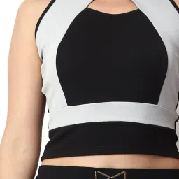 Prettify Black & Grey Color-Block Crop Top image 5