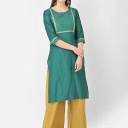 Span Green Embroidered Straight Kurta-image-67