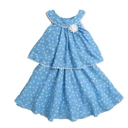 The Magic Wand Kids Blue Floral Print Dress with Corsage-image-41