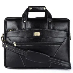 HiLEDER Black Textutred Large Leather 16 inch Laptop Bag-picture-28