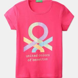 United Colors of Benetton Kids Pink Logo Print T-Shirt-image-53