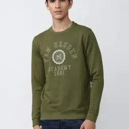 Academy By Van Heusen Olive Cotton Slim Fit Printed SweatShirt-image-25