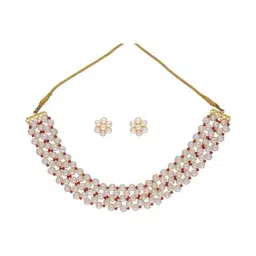 Sri Jagdamba Pearls Eeshta 1 Line White Pearl & Red Beads Choker Necklace Set-1