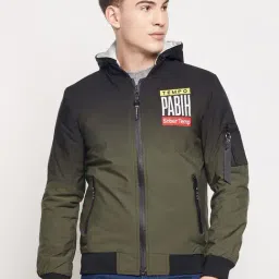 Duke Olive & Black Slim Fit Self Pattern Reversible Jacket-image-77