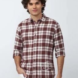 Forever 21 Maroon & White Cotton Regular Fit Checks Shirt-image-15
